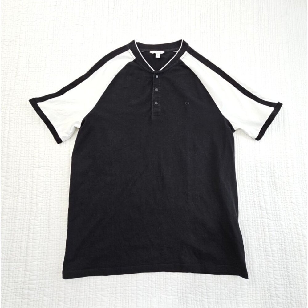 Calvin Klein Raglan Sleeve Button T-Shirt Men's Medium Black & White EUC‎ LN